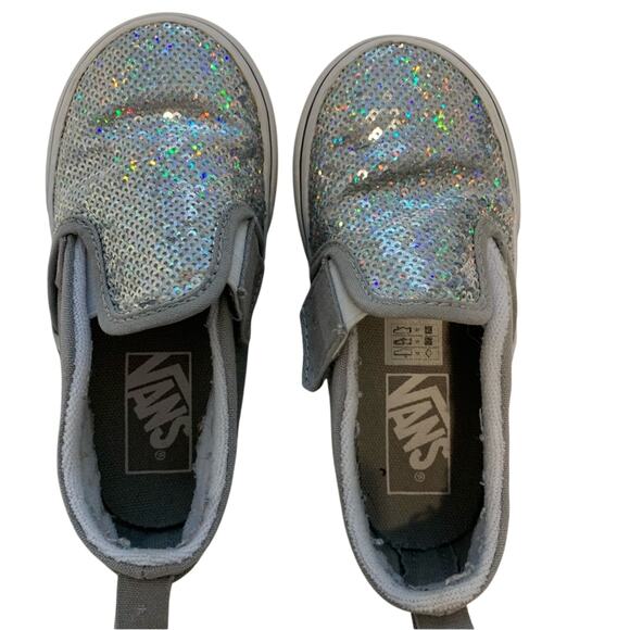 Vans Silver Sequin Velcro Slip Ons - Picture 4 of 10